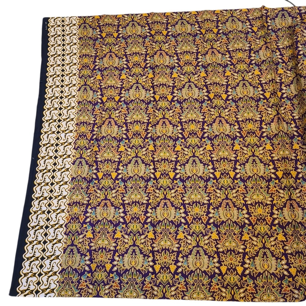 New Indonesian Batik Fabric Floral Tribal Tropical Purple Gold Cotton 68" x 42" - Picture 3 of 4